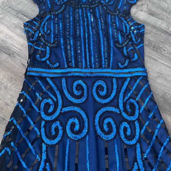 WOMAN'S DRESS Black BLUE SEQUIN Gatsby DRESS - Picture 3 of 8